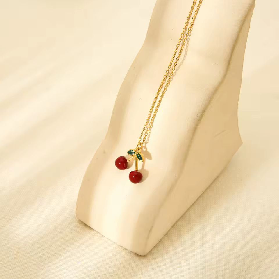 🍒 Cherry Elegance Jewelry Set – Pendant &amp; Earrings