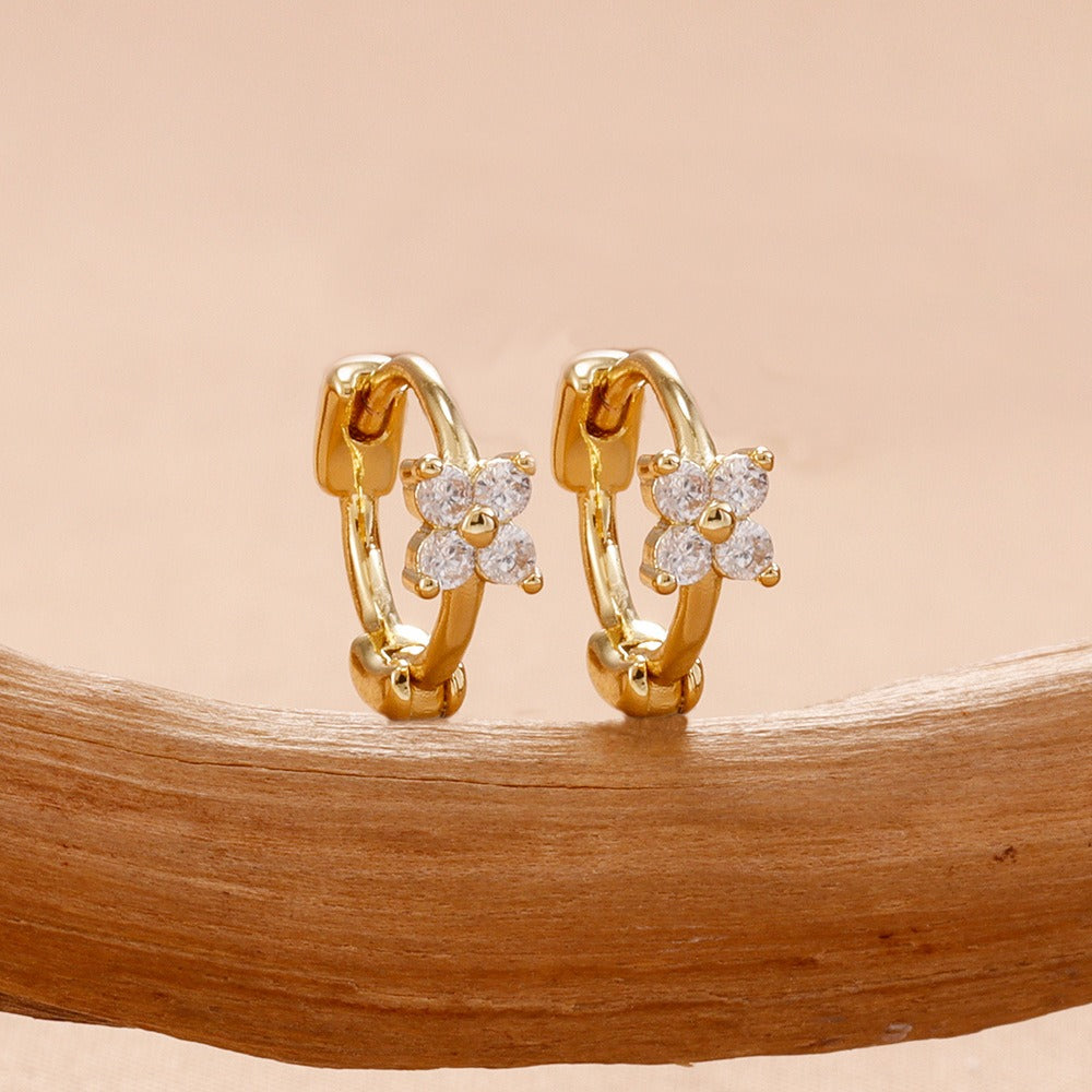 Delightfully Dainty Gold Star & Pink CZ Flower Huggie Hoops – Perfect Hypoallergenic Gift