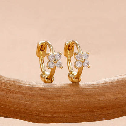 Delightfully Dainty Gold Star & Pink CZ Flower Huggie Hoops – Perfect Hypoallergenic Gift