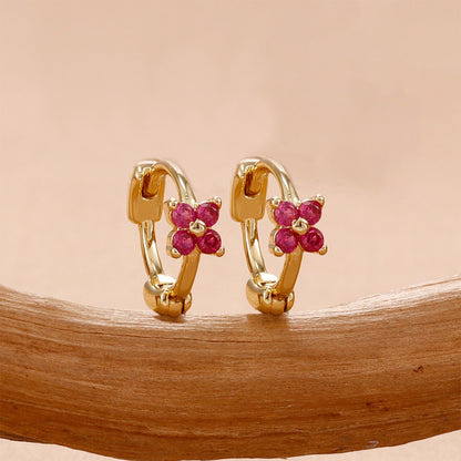 Delightfully Dainty Gold Star & Pink CZ Flower Huggie Hoops – Perfect Hypoallergenic Gift