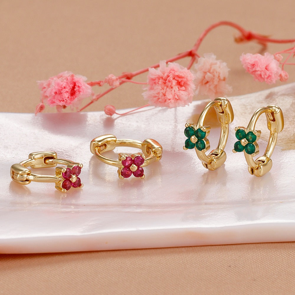 Delightfully Dainty Gold Star & Pink CZ Flower Huggie Hoops – Perfect Hypoallergenic Gift