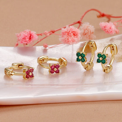Delightfully Dainty Gold Star & Pink CZ Flower Huggie Hoops – Perfect Hypoallergenic Gift