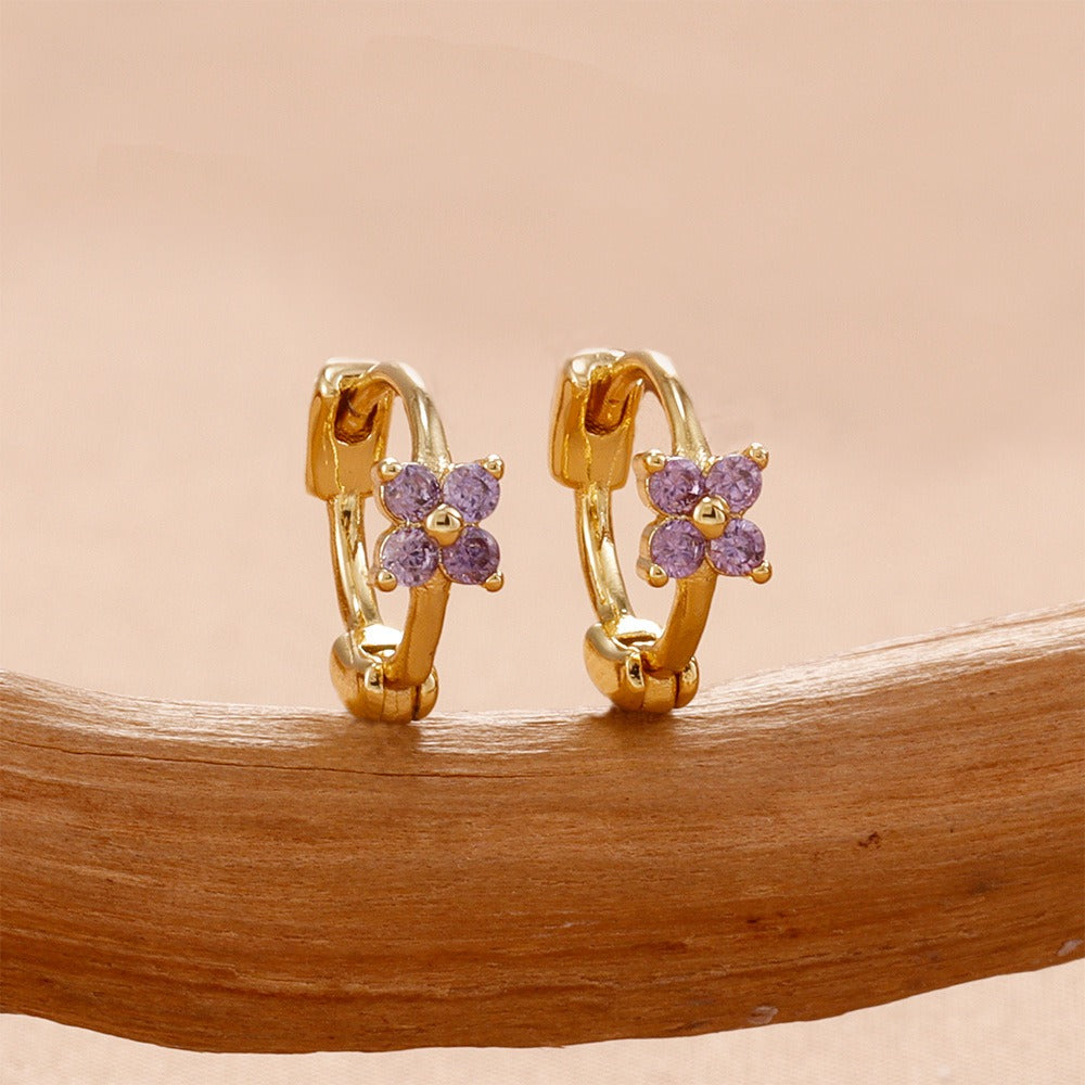 Delightfully Dainty Gold Star & Pink CZ Flower Huggie Hoops – Perfect Hypoallergenic Gift