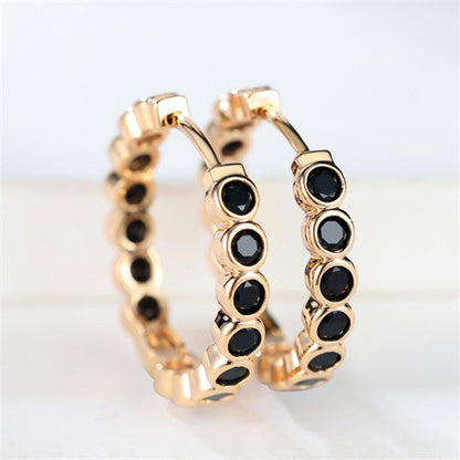Luxury Round Hoop Earrings – Gold Charm with Sparkling Zircon Stones
