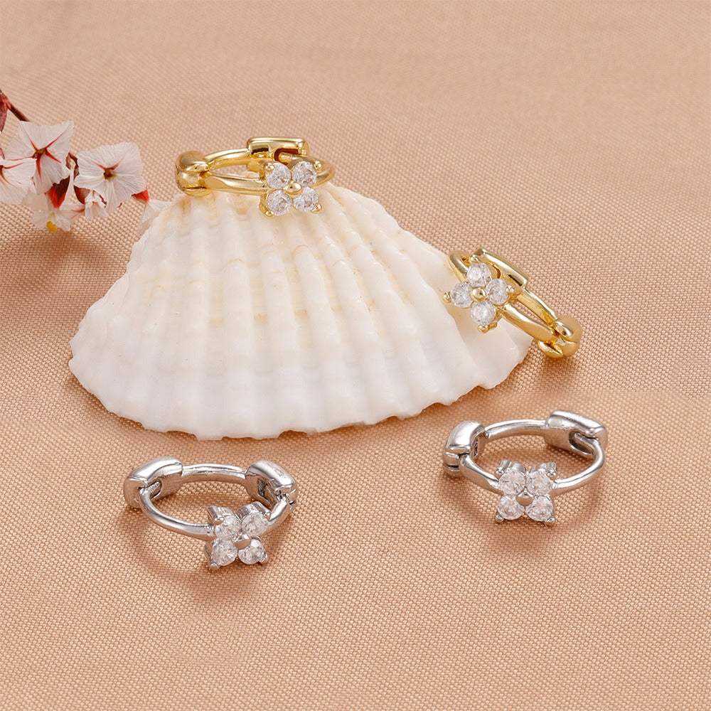 Delightfully Dainty Gold Star & Pink CZ Flower Huggie Hoops – Perfect Hypoallergenic Gift