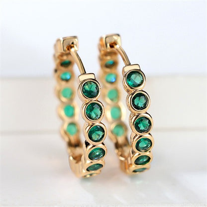 Luxury Round Hoop Earrings – Gold Charm with Sparkling Zircon Stones