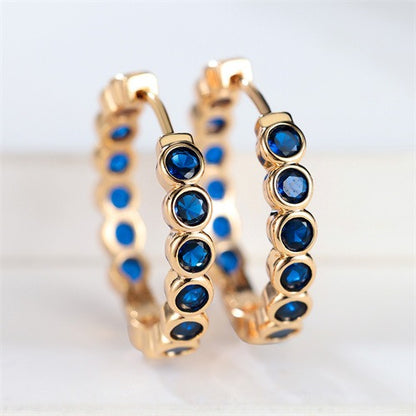 Luxury Round Hoop Earrings – Gold Charm with Sparkling Zircon Stones