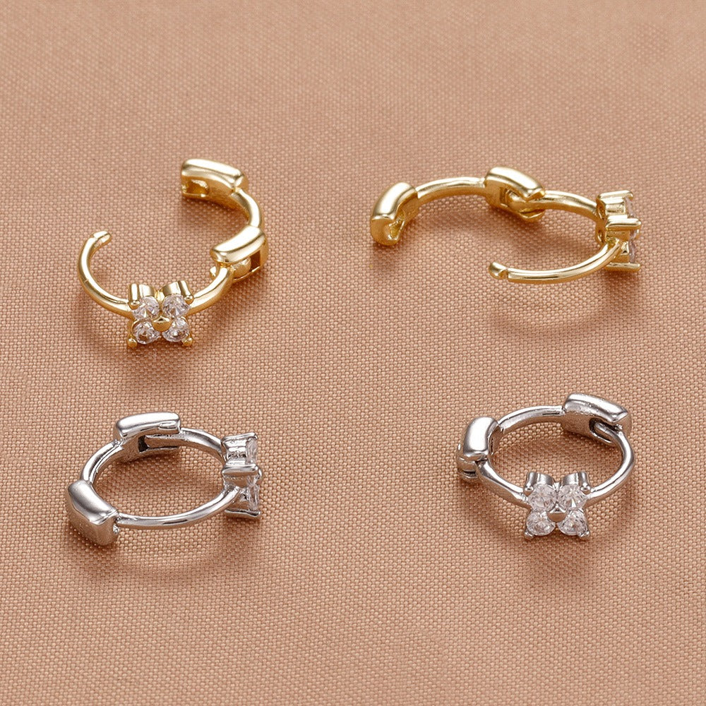 Delightfully Dainty Gold Star & Pink CZ Flower Huggie Hoops – Perfect Hypoallergenic Gift