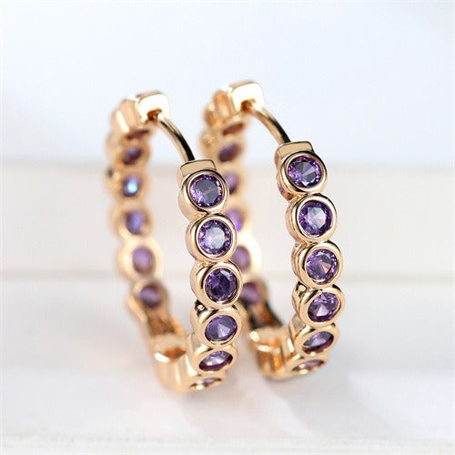 Luxury Round Hoop Earrings – Gold Charm with Sparkling Zircon Stones
