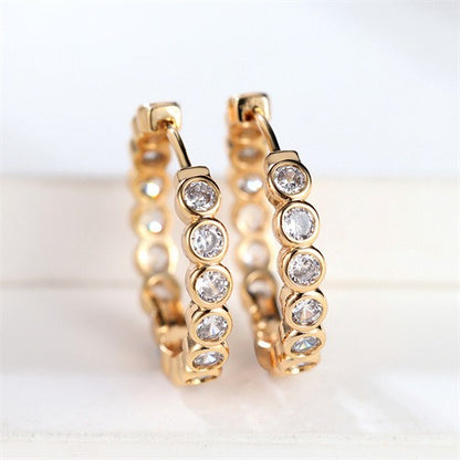 Luxury Round Hoop Earrings – Gold Charm with Sparkling Zircon Stones