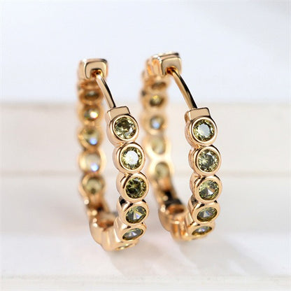 Luxury Round Hoop Earrings – Gold Charm with Sparkling Zircon Stones