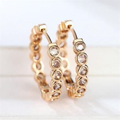 Luxury Round Hoop Earrings – Gold Charm with Sparkling Zircon Stones