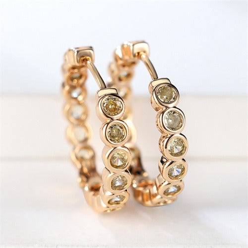 Luxury Round Hoop Earrings – Gold Charm with Sparkling Zircon Stones