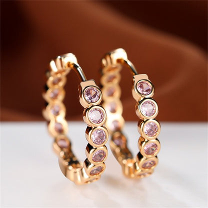 Luxury Round Hoop Earrings – Gold Charm with Sparkling Zircon Stones