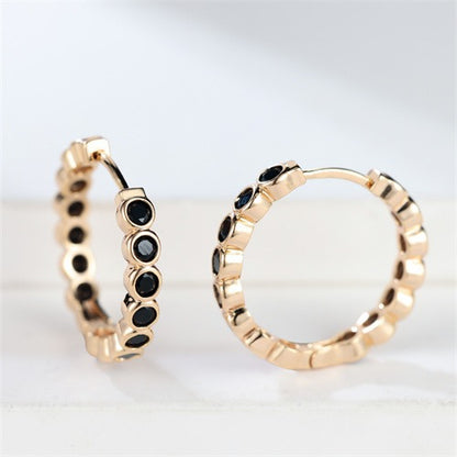 Luxury Round Hoop Earrings – Gold Charm with Sparkling Zircon Stones
