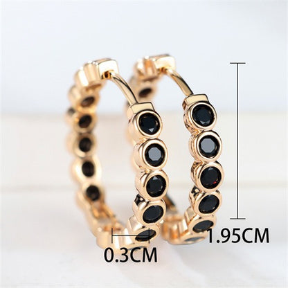 Luxury Round Hoop Earrings – Gold Charm with Sparkling Zircon Stones