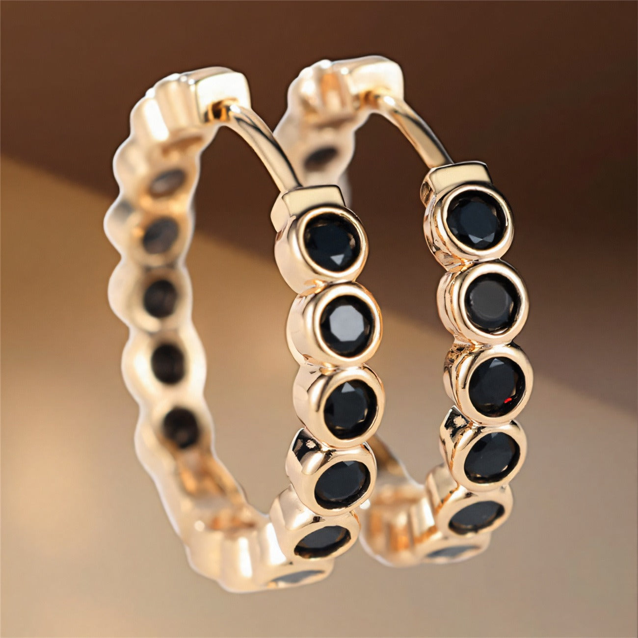 Luxury Round Hoop Earrings – Gold Charm with Sparkling Zircon Stones
