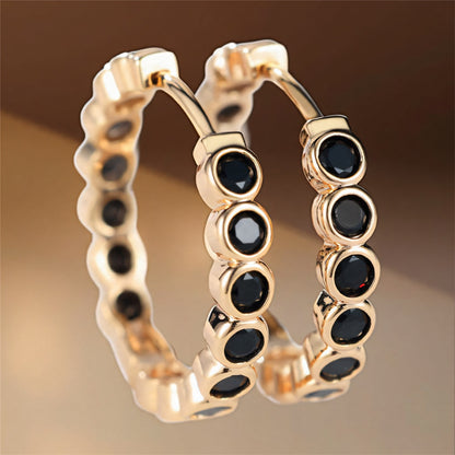 Luxury Round Hoop Earrings – Gold Charm with Sparkling Zircon Stones