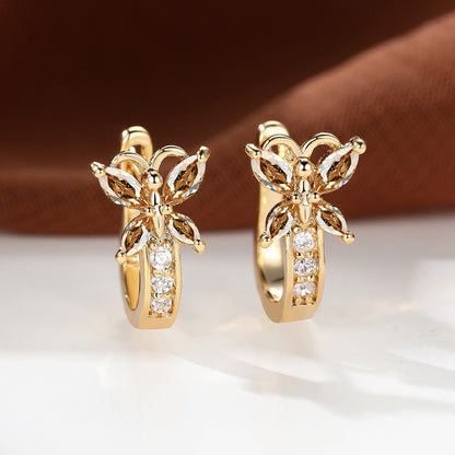 ✨ Vintage Rainbow Butterfly Crystal Hoop Earrings – Elegant Gold Bridal Jewelry for Women