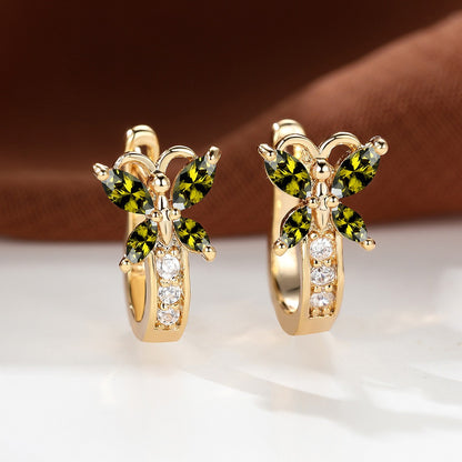 ✨ Vintage Rainbow Butterfly Crystal Hoop Earrings – Elegant Gold Bridal Jewelry for Women