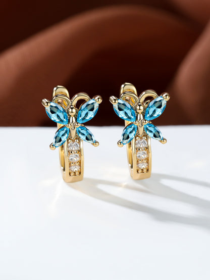 ✨ Vintage Rainbow Butterfly Crystal Hoop Earrings – Elegant Gold Bridal Jewelry for Women