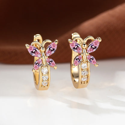 ✨ Vintage Rainbow Butterfly Crystal Hoop Earrings – Elegant Gold Bridal Jewelry for Women
