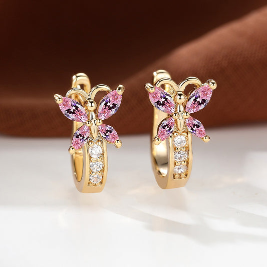 ✨ Vintage Rainbow Butterfly Crystal Hoop Earrings – Elegant Gold Bridal Jewelry for Women