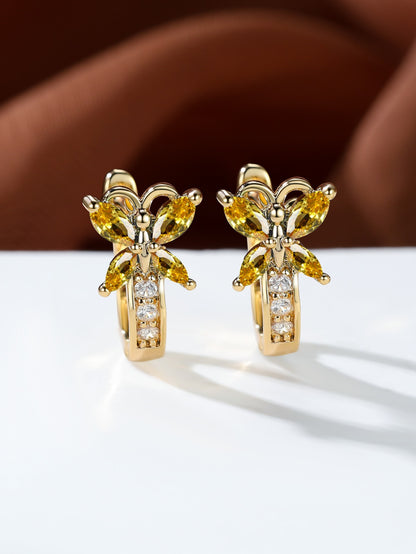 ✨ Vintage Rainbow Butterfly Crystal Hoop Earrings – Elegant Gold Bridal Jewelry for Women