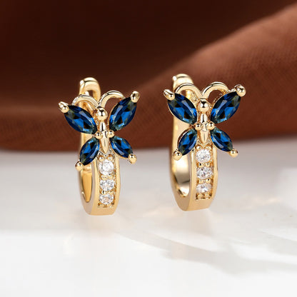 ✨ Vintage Rainbow Butterfly Crystal Hoop Earrings – Elegant Gold Bridal Jewelry for Women