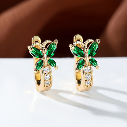 ✨ Vintage Rainbow Butterfly Crystal Hoop Earrings – Elegant Gold Bridal Jewelry for Women