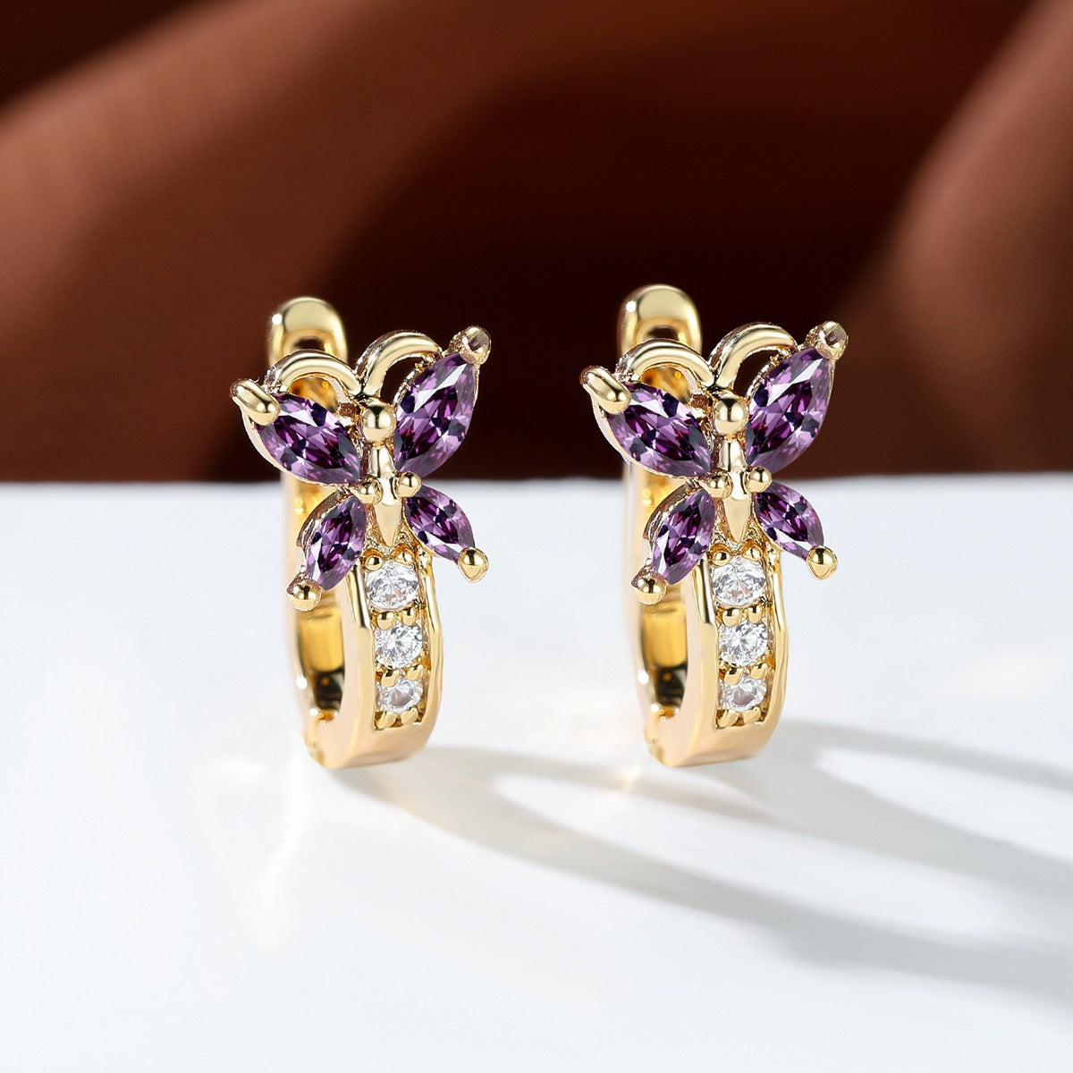 ✨ Vintage Rainbow Butterfly Crystal Hoop Earrings – Elegant Gold Bridal Jewelry for Women