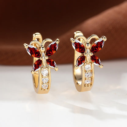 ✨ Vintage Rainbow Butterfly Crystal Hoop Earrings – Elegant Gold Bridal Jewelry for Women