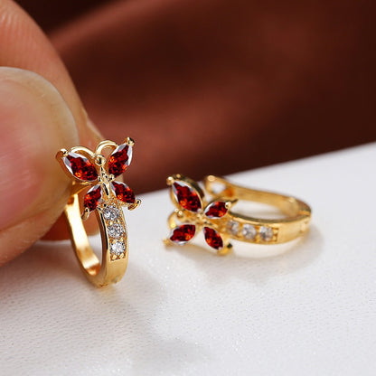 ✨ Vintage Rainbow Butterfly Crystal Hoop Earrings – Elegant Gold Bridal Jewelry for Women