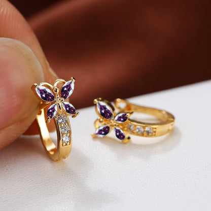 ✨ Vintage Rainbow Butterfly Crystal Hoop Earrings – Elegant Gold Bridal Jewelry for Women