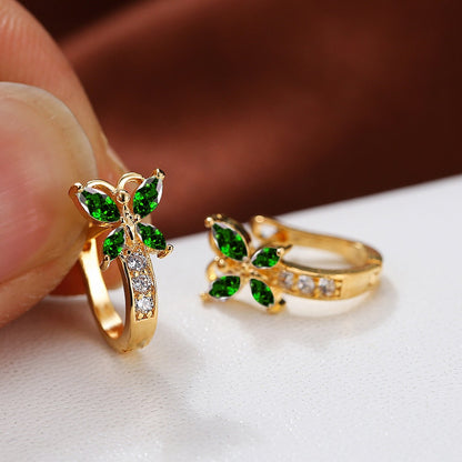 ✨ Vintage Rainbow Butterfly Crystal Hoop Earrings – Elegant Gold Bridal Jewelry for Women