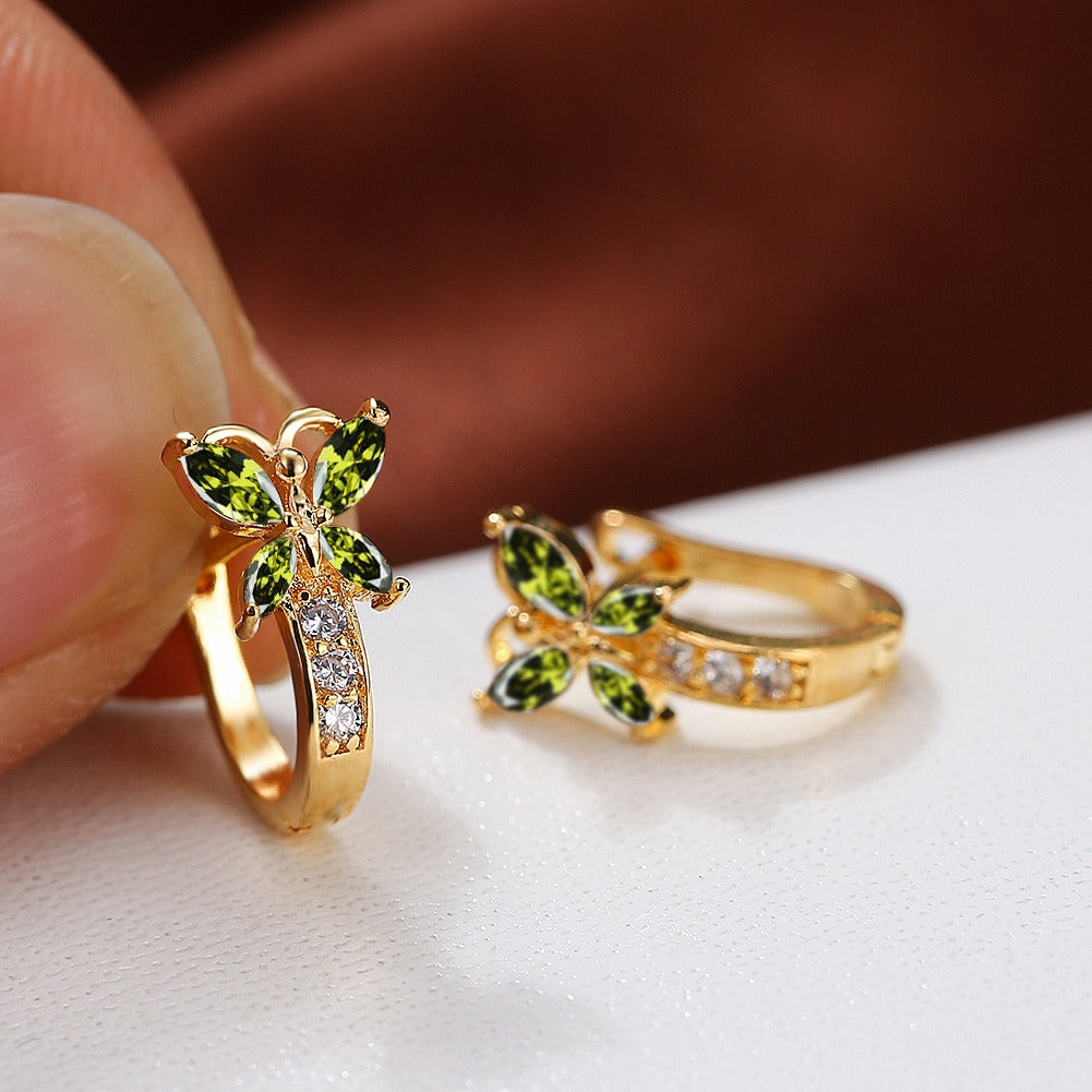 ✨ Vintage Rainbow Butterfly Crystal Hoop Earrings – Elegant Gold Bridal Jewelry for Women