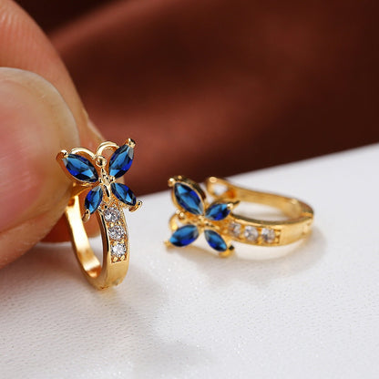 ✨ Vintage Rainbow Butterfly Crystal Hoop Earrings – Elegant Gold Bridal Jewelry for Women