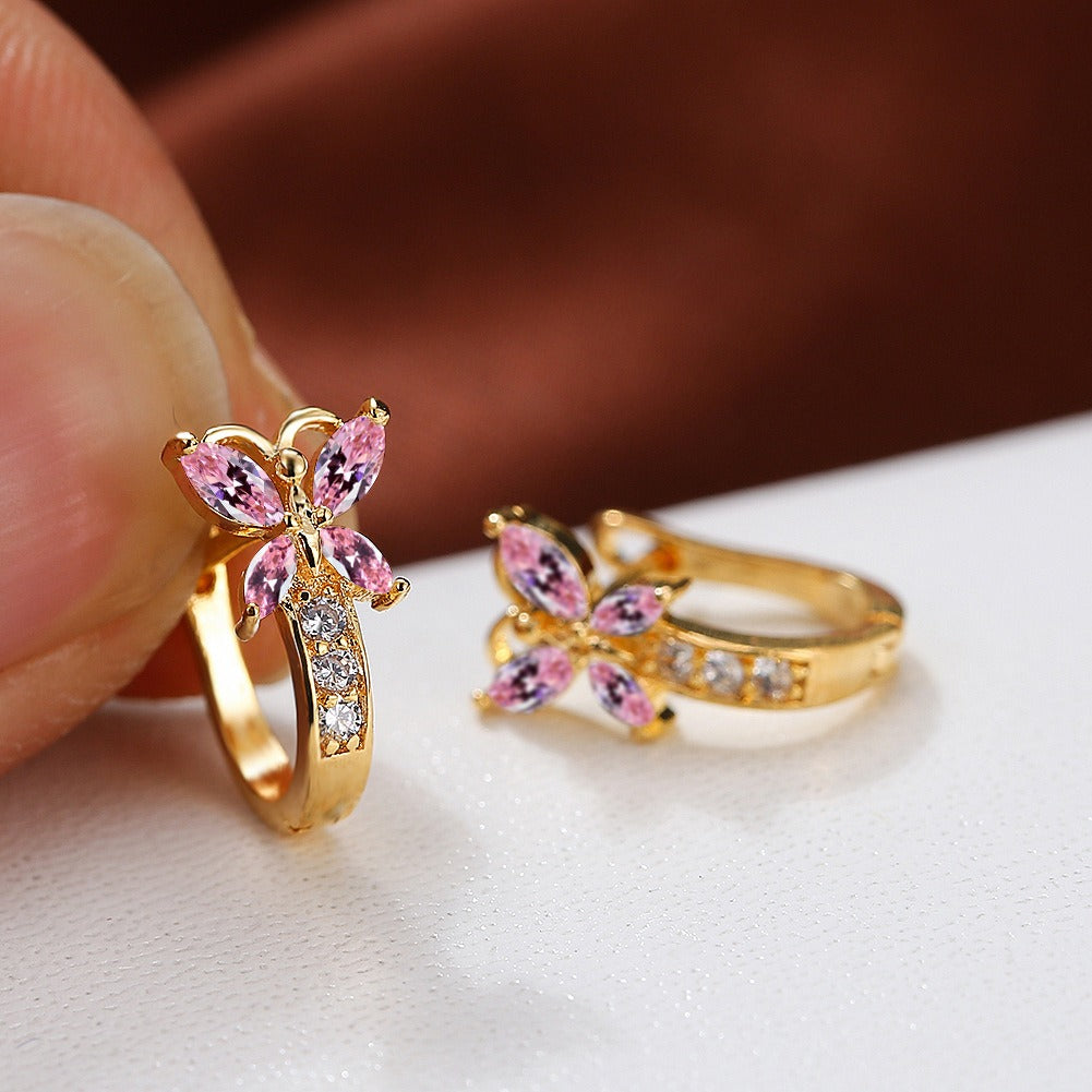 ✨ Vintage Rainbow Butterfly Crystal Hoop Earrings – Elegant Gold Bridal Jewelry for Women