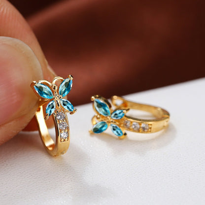 ✨ Vintage Rainbow Butterfly Crystal Hoop Earrings – Elegant Gold Bridal Jewelry for Women