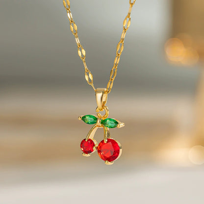🍒 Cherry Elegance Jewelry Set – Pendant &amp; Earrings
