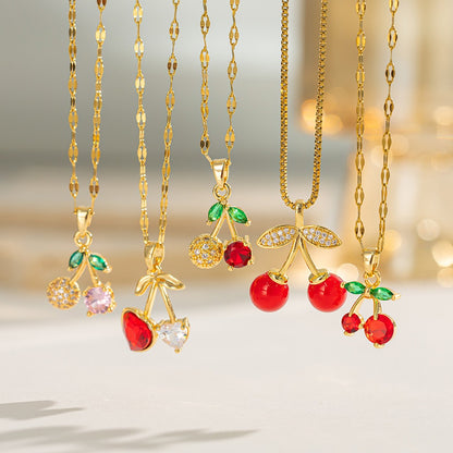 🍒 Cherry Elegance Jewelry Set – Pendant &amp; Earrings