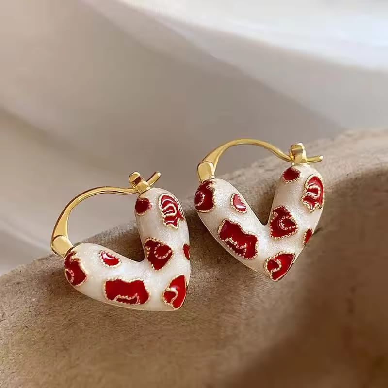 Trendy Red Drip Heart Hoop Earrings – Korean Love-Inspired Dangle Jewelry for Women & Girls