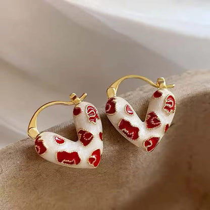 Trendy Red Drip Heart Hoop Earrings – Korean Love-Inspired Dangle Jewelry for Women & Girls