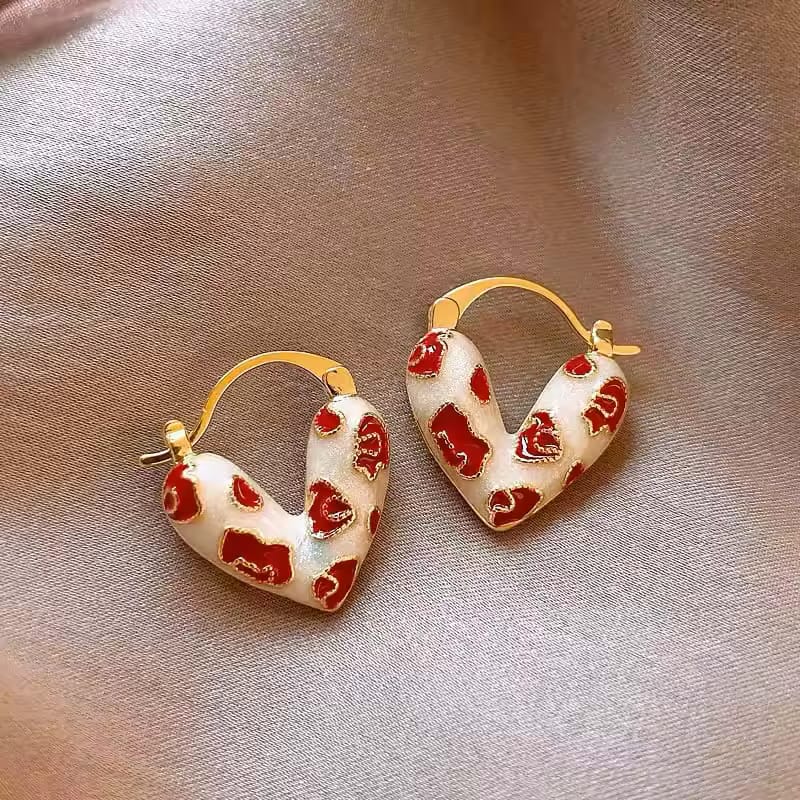 Trendy Red Drip Heart Hoop Earrings – Korean Love-Inspired Dangle Jewelry for Women & Girls
