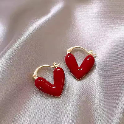 Trendy Red Drip Heart Hoop Earrings – Korean Love-Inspired Dangle Jewelry for Women & Girls