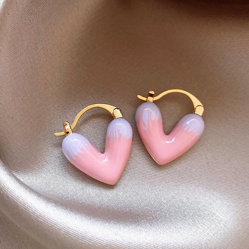 Trendy Red Drip Heart Hoop Earrings – Korean Love-Inspired Dangle Jewelry for Women & Girls
