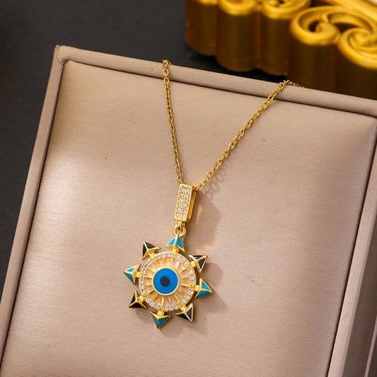 Round Evil Eye 18K Gold Pendant