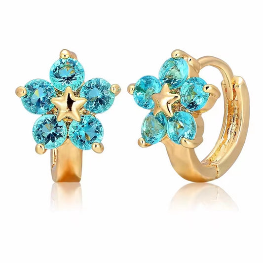 Delightfully Dainty Gold Star & Pink CZ Flower Huggie Hoops – Perfect Hypoallergenic Gift