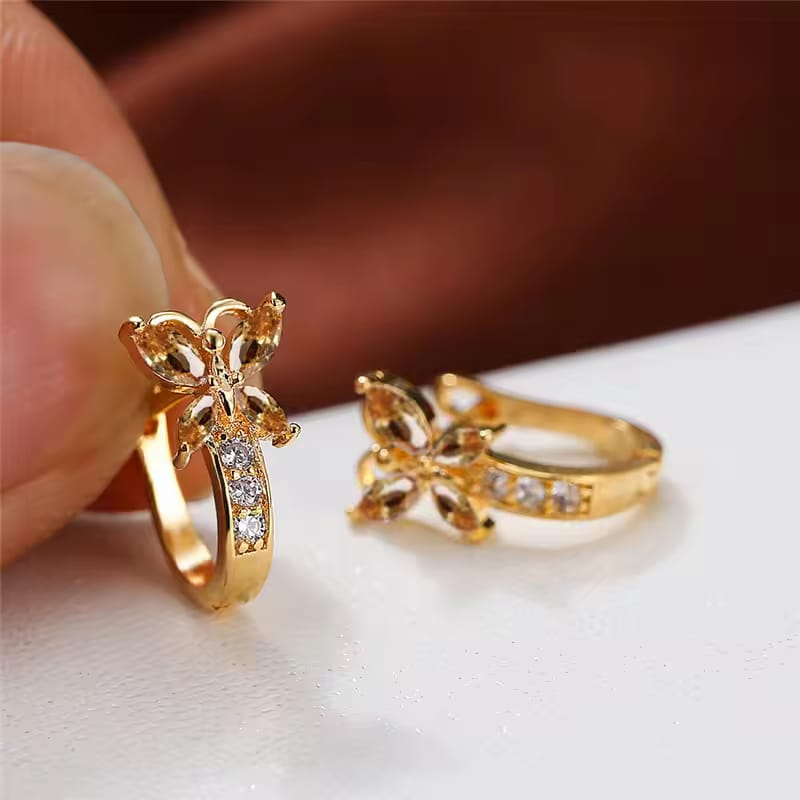 ✨ Vintage Rainbow Butterfly Crystal Hoop Earrings – Elegant Gold Bridal Jewelry for Women