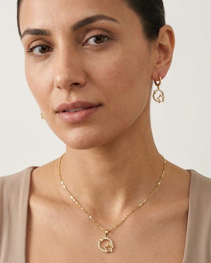 18K Gold Plated Celestial Star Halo Necklace & Earring Set